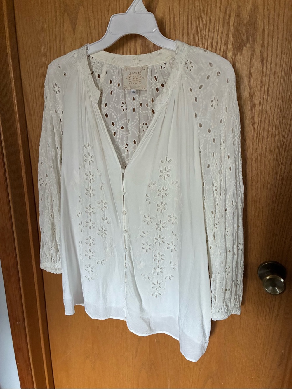 Johnny Was Ivory Eyelet Button-Front Boho Blouse